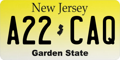 NJ license plate A22CAQ