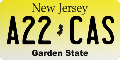 NJ license plate A22CAS