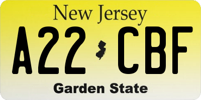 NJ license plate A22CBF