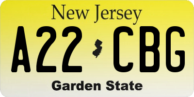 NJ license plate A22CBG