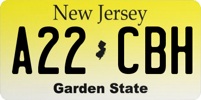 NJ license plate A22CBH