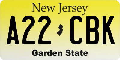 NJ license plate A22CBK