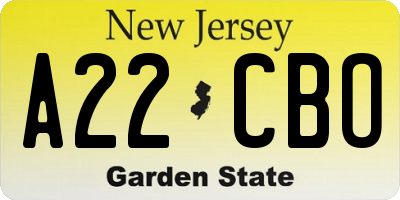 NJ license plate A22CBO