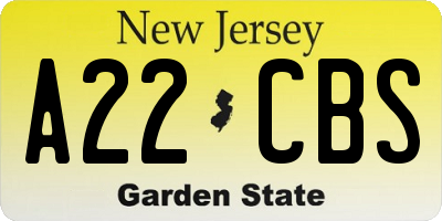 NJ license plate A22CBS