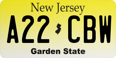 NJ license plate A22CBW