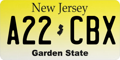 NJ license plate A22CBX