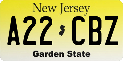NJ license plate A22CBZ