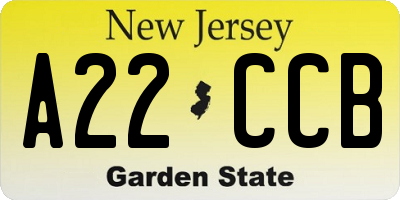 NJ license plate A22CCB