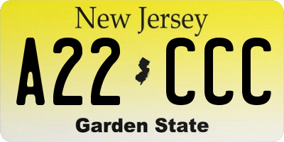 NJ license plate A22CCC