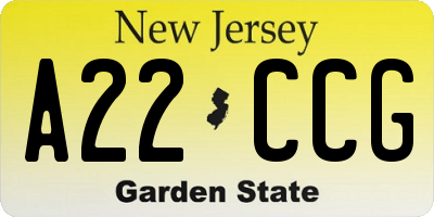 NJ license plate A22CCG