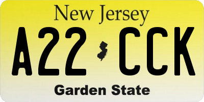 NJ license plate A22CCK