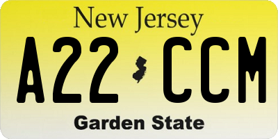 NJ license plate A22CCM