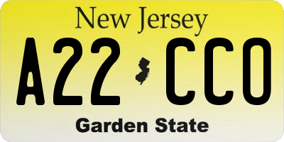 NJ license plate A22CCO