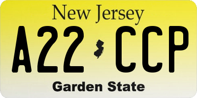 NJ license plate A22CCP