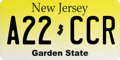 NJ license plate A22CCR
