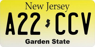 NJ license plate A22CCV