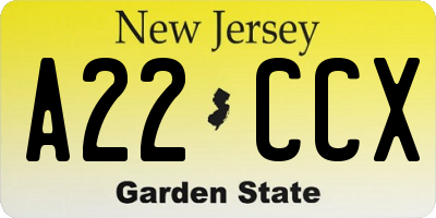 NJ license plate A22CCX