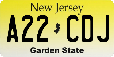 NJ license plate A22CDJ