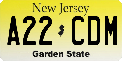 NJ license plate A22CDM