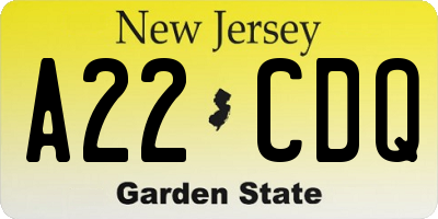 NJ license plate A22CDQ