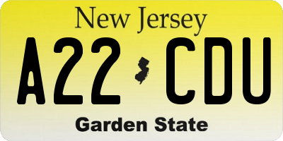 NJ license plate A22CDU