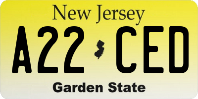 NJ license plate A22CED