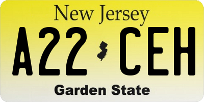 NJ license plate A22CEH