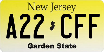NJ license plate A22CFF