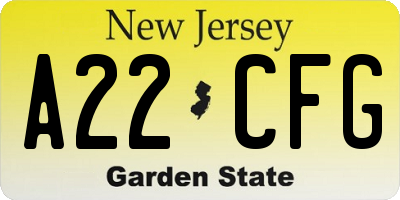NJ license plate A22CFG