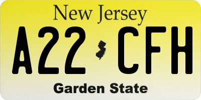 NJ license plate A22CFH