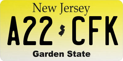 NJ license plate A22CFK
