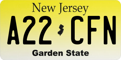NJ license plate A22CFN