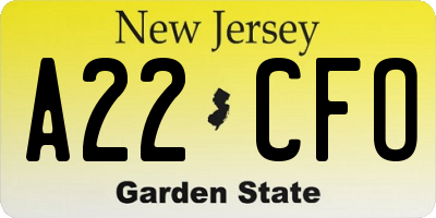 NJ license plate A22CFO
