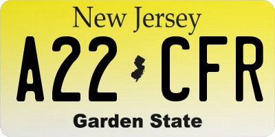 NJ license plate A22CFR