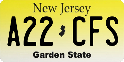 NJ license plate A22CFS