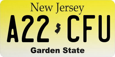 NJ license plate A22CFU