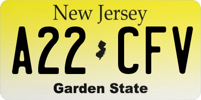 NJ license plate A22CFV