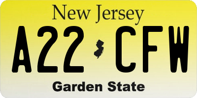NJ license plate A22CFW