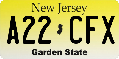 NJ license plate A22CFX