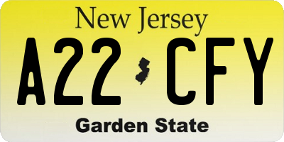 NJ license plate A22CFY