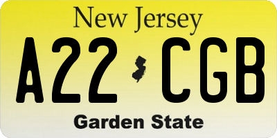 NJ license plate A22CGB