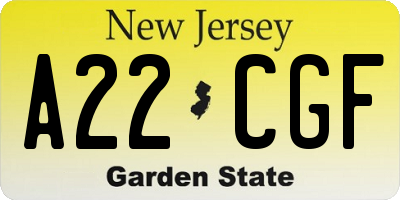 NJ license plate A22CGF