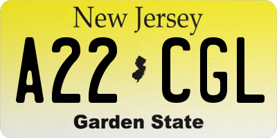 NJ license plate A22CGL