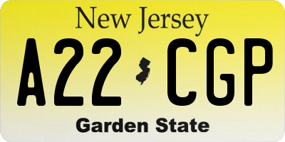 NJ license plate A22CGP