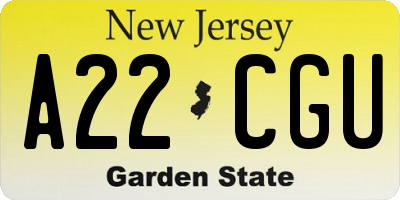 NJ license plate A22CGU