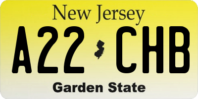NJ license plate A22CHB