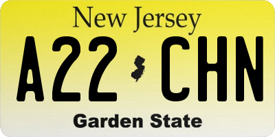 NJ license plate A22CHN