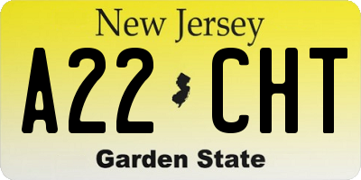 NJ license plate A22CHT