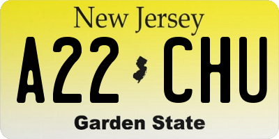 NJ license plate A22CHU