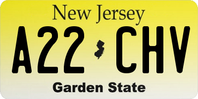 NJ license plate A22CHV